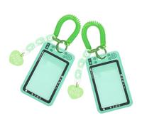 FONDOTIN 2 Pièces Protection Carte Bus avec Porte-clés Double Étui Transparent Vert avec Pendentif Housse Antirayures pour Badges Cartes de Transport et Photo Accessoire Voyage Quotidien