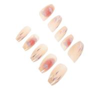 FONDOTIN 24 pièces Lot de Faux Ongles Acryliques Courts Forme Cercueil à Presser avec Design Fleurs Étincelantes Ongles Amovibles Style Ballet et Dégradée Moyenne Couverture Complète