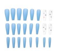 FONDOTIN 24 Pièces Ongles Faux Pleine Couverture Bleu Ciel Poudre Laser Fausse Manucure DIY Ultra-fins Durables pour Femmes et Filles Accessoires Nail Art pour Fêtes et Quotidien
