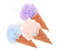 FONDOTIN 3 pièces Éponge de Bain Forme Crème Glacée Lot de Exfoliante Douce pour Corps Adultes et Couleurs Assorties Bleu Rose