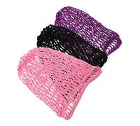 FONDOTIN 3 Pièces Filets à Cheveux Crochet Fait Main Filets Respirants pour Chignon Accessoires Vintage pour Travail Sport et Événements Noir Rose