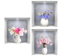 FONDOTIN 3 pièces Sticker Mural PVC Vase Floral Autocollant Adhésif Décoratif pour Salon Chambre Design Stéréoscopique Réaliste sans Résidu Facile à Poser