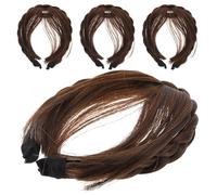 FONDOTIN 4 Pièces Bandeau Cheveux Tressés Synthétique Extensions Frange Frontale Ajustable Postiche Réaliste pour Femmes et Filles Couvre Racines Grises et Zones Clairsemées