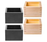 FONDOTIN 4 Pièces Boîte à Saké Japonaise 4 Pièces Petit Format en Bois Naturel et Noir, Coffret Rangement Tasses à Saké et Récipient à Sushi, Conteneur Compact Cuisine Japonaise et