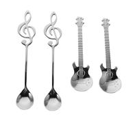 FONDOTIN 4 pièces Cuillères à Café Guitare Acier Inoxydable Lot de Cuillères Musicales pour Thé Dessert et Mélange Design Original Note de Musique pour Maison et Bureau