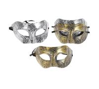 FONDOTIN 4 Pièces Masque de Bal Vénitien Rétro pour Homme Masque Demi-visage Accessoire Fête Carnaval Cosplay Lot de Bronze Antique Argent Vieilli
