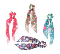 FONDOTIN 4 Pièces Ponytail Holder Christmas Hair Bands Elastic Hair Ropes With Festive Ribbon Design For Women For Holiday Parties And Daily Wear