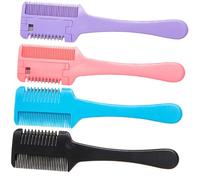 FONDOTIN 4pièces Peigne Double Face Pour Coupe Et Effilage De Cheveux Colorées Noir Bleu Rose Outil De Coiffage Pratique Pour Usage Domestique Et Salon Lame Remplaçable Et Poignée Ergonomiq