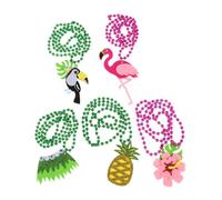 FONDOTIN 5 pièces Collier Perles Hawaïen pour Fête Plage Décoration Tropicale été Bijoux Thème Luau avec Fleurs Ananas Flamant Rose Toucan Jupe Herbe