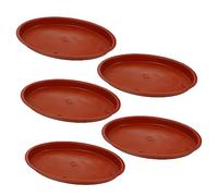FONDOTIN 5 pièces Plateau Pot Fleur Ovale Plastique Rouge Support Étanche pour Plante Bac Récipient pour Pot de Fleurs Intérieur et Extérieur et Facile à Nettoyer