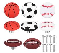 FONDOTIN 8 pièces Lot Boutons Tiroir Sport Caoutchouc Forme Ballons Basketball Football Baseball Poignées Tiroir Décoratives pour Meubles Chambre Garçon Faciles à Installer et Confortables