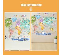 FONDOTIN Autocollants Animaux PVC Imperméables pour Décoration Murale Éducative Carte du Monde Animaux 3 Pièces à Assembler Stickers Repositionnables pour Chambre d'Garçon et Filles