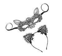 FONDOTIN Bandeau Accessoire pour Cheveux en Dentelle Noire 2 Pièces Taille Unique Oreilles de Chat Cosplay Fête Déguisement Cache-œil Léger et Confortable