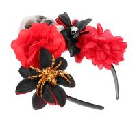FONDOTIN Bandeau Crâne Halloween avec Roses Artificielles Accessoire Cheveux pour Fête Cosplay et Photos pour Garçon Fille et Adultes Décoration DIY pour Jour des Morts