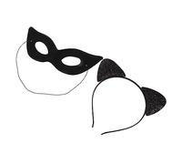FONDOTIN Bandeau Oreilles de Chat avec Masque Set pour Femme Accessoire Fête Carnaval Cosplay Décor Festival Adorable