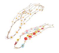 FONDOTIN Bandeaux de Fleurs Bohèmes pour Femmes 2 Pièces Couronnes de Marguerites, Corde en Chanvre et Soie, Serrage-tête Large Chic Sangle Réglable pour Fête la Plage