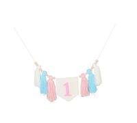 FONDOTIN Bannière de Chaise avec Perles et Pompons Décoratifs pour Première Fête Anniversaire Fille Design Artisanal Unique pour Célébrations Chaleureuses