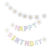 FONDOTIN Bannière Joyeux Anniversaire en Papier 8 Pièces, Décoration Murale pour Fête D'anniversaire Garçon et Filles, Banderole Fleurs Marguerites et Macarons Pastel, Kit Décoratif