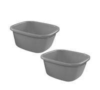 FONDOTIN Bassine Plastique Lavable Rectangulaire Grise, Grand Modèle 2 Pièces, Seau Bain Renforcé Antidérapant, Usage Multi-usages Visage Pieds Lessive, Équipement Sanitaire Maison