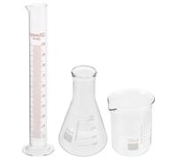 FONDOTIN Bécher 250 Ml en Verre, Bouteille Conique 250 Ml, Cylindre Gradué 100 Ml - Verre Borosilicaté Solide, Dispositif de Mesure Précis pour Laboratoire, École Cuisine