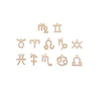 FONDOTIN Bijoux Pendentifs Zodiaque Cuivre 12 Pcs Doré Femme DIY Charmes Astrologie Fête Artisanat