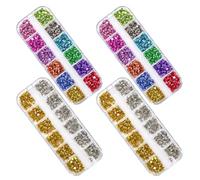 FONDOTIN Boîte à 12 Compartiments de Breloques pour Ongles en Métal Conique - 4 Boîtes Multicolores et Or/argenté - Clous Punk Décoratifs pour Nail Art, Accessoires Manucure DIY Halloween
