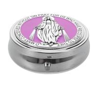 FONDOTIN Boîte à Bijoux Métal Ronde pour Chapelet Catholique Coffret Souvenir avec Motif et Saint Benoît Organiseur pour Perles de Prière Rangement pour Communion et Bijoux Religieux