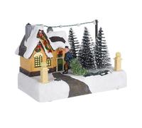 FONDOTIN Boîte à Musique Lumineuse en Résine Mini Maison de Noël Décorative avec Figurine Village de Noël Lumineux Compact Centre de Table Artisanal pour Décoration Festive