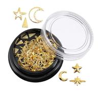FONDOTIN Boîte de Breloques Or Étoiles et Lunes 3d pour Ongles en Alliage de Zinc Décoration Solide et Boîte de Rangement pour DIY Manucure et Scrapbooking