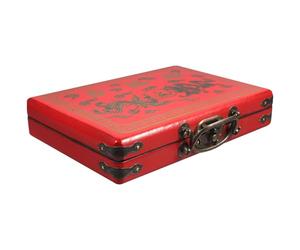 FONDOTIN Boîte de Mahjong en Bois Poignée Rouge, Étui de Rangement Vintage pour Jeu de Mahjong 22 Tuiles, Conteneur Pratique pour Maison et Présent, Support Solide pour Organisation