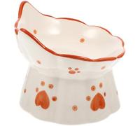 FONDOTIN Bol Surélevé en Céramique pour Chat avec Protection du Cou Bol Double pour Nourriture et Eau Design Stable Anti-Renversement Facile à Nettoyer et Confortable pour Animaux