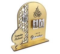 FONDOTIN Calendrier de Bureau du Ramadan 2026 en Acrylique Doré 3D Forme Porte, Calendrier de Compte à Rebours Décoratif Moyen-Oriental pour Table, Décoration Festive Islamique pour Salon