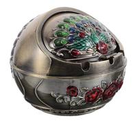 FONDOTIN Cendrier Vintage en Métal avec Couvercle, Anti-Cendres Volantes, Couleur Bronze Style Paon, pour Intérieur et Terrasse, Décoration Maison et Présent Homme, Usage Polyvalent Salon