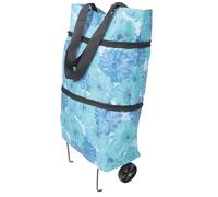 FONDOTIN Chariot de Courses Pliable à roulettes Poignée Télescopique Cabas Réutilisable Bleu à Motifs Floraux Paquet de Shopping Pratique et Léger pour Courses Voyage et Activités