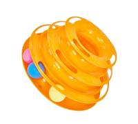 FONDOTIN Chat à Trois Niveaux en Plastique Orange, Disque Rond Interactif pour Amusement et Renforcement du Lien Votre Chaton