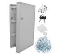 FONDOTIN Coffret à Clés Mural Verrouillable en Alliage d'Aluminium, 48 Crochets avec Étiquettes Adhésives, Boîte de Rangement Compacte pour Maison et Bureau, Gestion Sécurisée des Clés