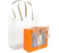 FONDOTIN Coffret Présent Vide Orange 1 Pièce en Papier et Polypropylène Résistant Paquet à Main Ruban et Carte Boîte Délicate pour Emballage Saint-Valentin Mariage Demoiselles