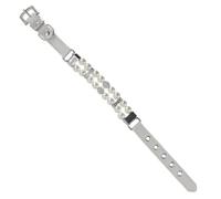 FONDOTIN Collier pour XS en Perles Blanches 15X27 CM Collier Bijou en Acier Inoxydable Tressé Accessoire Élégant pour Petites Races pour Événements et Fêtes