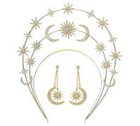 FONDOTIN Couronne Mariage Dorée Étoile et Lune avec Bandeau et Boucles Oreilles Accessoires Élégants pour Mariée et Fêtes Design Superposé Alliage Brillant