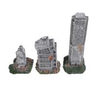 FONDOTIN Décor D’Aquarium en Résine 3 Pièces Ruines de Château Urbain, Maquette Bâtiment en Ruine Réaliste, Cachette Rocheuse pour Poissons, Décoration Grotte Aquatique pour