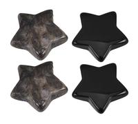FONDOTIN Ensemble 4 Pièces Pierres Décoratives en Obsidienne Noire et Cristal Poli Forme Étoile 30 Mm, Mini Pierres Naturelles pour Décoration Intérieure, Création Bijoux DIY et