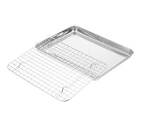 FONDOTIN Ensemble Plaque de Cuisson Inox 430 avec Grille 201, 31,5x24,5x2,5 Cm, Résistant la Chaleur, pour Four et Pâtisserie, pour Rôtir, Griller et Refroidir