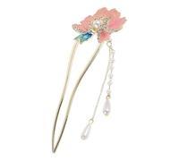 FONDOTIN Épingle à Cheveux en Émail Forme U, Motif Pivoine Rouge, Accessoire Capillaire Chinois Artisanal, Épingle à Cheveux Chinoise Élégante pour Chignon, Style Traditionnel pour Mariage