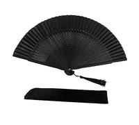 FONDOTIN Éventail Pliant Noir Artisanal à Main pour Danse et Décoration Mini Fenêtre Ajourée avec Housse Noire Élégant pour Famille et Amis