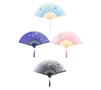 FONDOTIN Éventails à Main Pliables Chinois 4 Pcs Impression De Fleur en Tissu Bambou Léger Rétro Rafraîchissant pour Danse Et Accessoires Photo, Décoration Festive Et Transport Facile