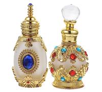 FONDOTIN Flacon de Parfum Rechargeable 2 Pièces 15 Ml en Verre Cristal Doré et Bleu Réservoir Étanche pour Voyage et Usage Cosmétique