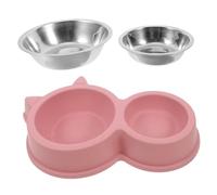 FONDOTIN Gamelles Double Acier pour Animaux avec Support Amovible Bol pour Nourriture Et Eau pour Chiens Et Petits Animaux Couleur Mousse Rose