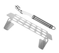 FONDOTIN Grille à Poivrons en Acier Inoxydable Couteau Éplucheur de Piments pour Barbecue Extérieur, Support Stable et Outil de Nettoyage, Accessoires pour Cuisson de Jalapeños et Rôtissoire