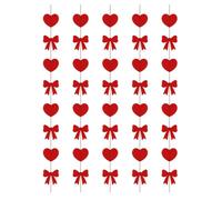 FONDOTIN Guirlande Décoration Murale Saint-valentin en Papier Rouge 5 Cœurs Nœud, Guirlande Suspendue pour Fêtes, Mariages et Anniversaires, Kit Décoratif Romantique Léger et