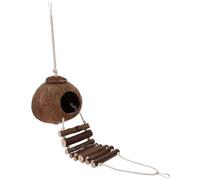 FONDOTIN Hermit Crab Habitat with Ladder Adorable Multi-Functional Reptile Shelter for Terrariums Hanging Coconut Shell Cave Safe Hiding Place and Muscle Exercise Accessory